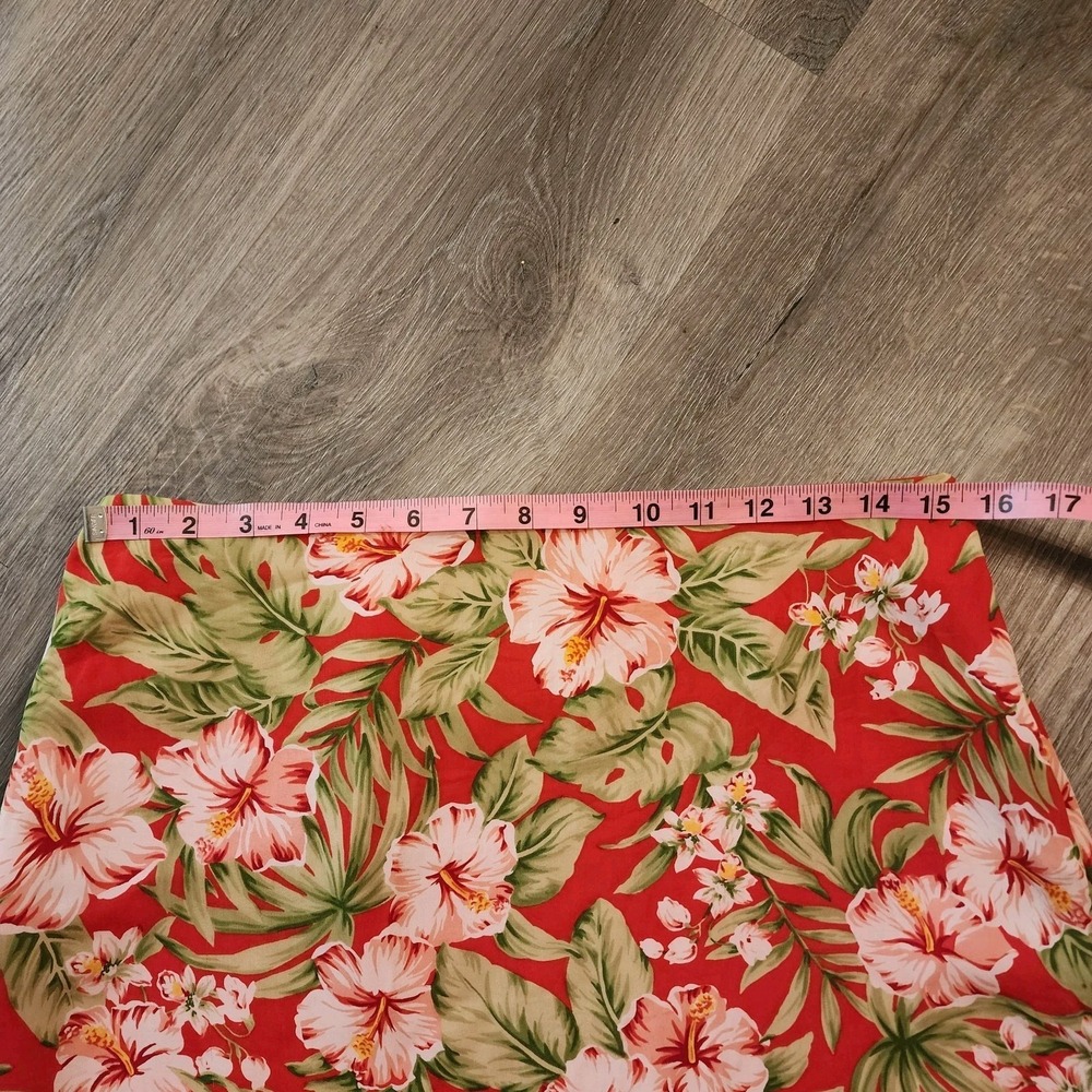 Jones NY Silk Mini Skirt 8 Red Floral Hibiscus Y2K Tropical Cruise Beachy Resort - Picture 11 of 12